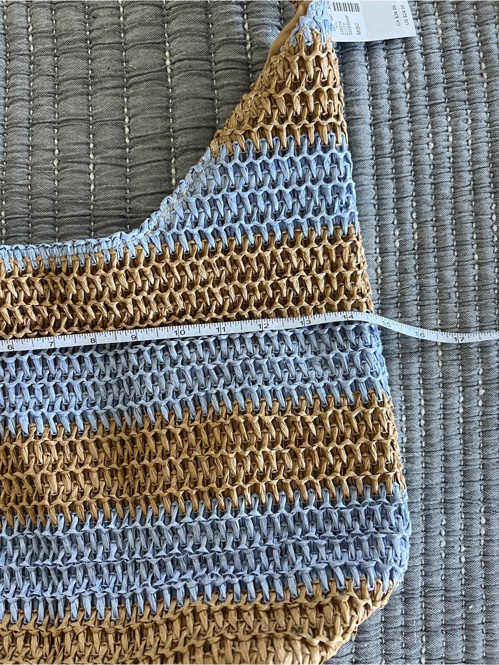 Woven Stripe Raffia Shoulder Bag in Natural and Light Blue - Picture 4 of 10